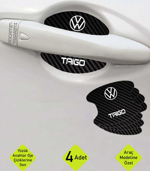 Volkswagen Taigo Karbon Desenli Kapı İç Kısmı Çizik Koruma Folyo Seti - 4 Parça Taigo Yazılı