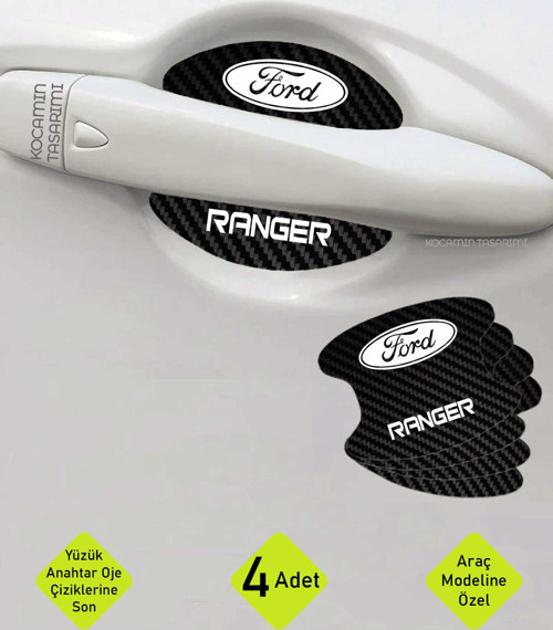 Ford Ranger Kapı İçi Çukur Bölgeleri İçin Karbon Desenli Çizik Koruma Folyo Takımı Ranger Yazılı