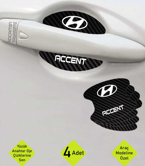 Karbon Tasarımlı Hyundai Accent Kapı İçi Çizik Koruma ve Estetik Folyo Seti - 4 Parça Accent Yazılı