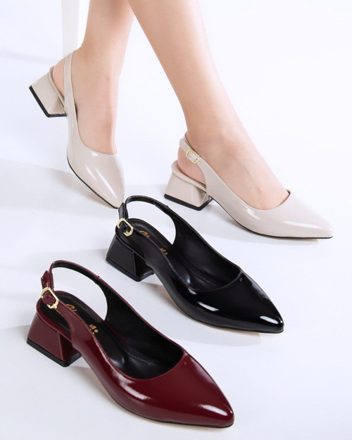 Angele Kadın Klasik Rugan Topuklu Slingback Ayakkabı - Şık ve Rahat Günlük & Özel Gün Kullanım