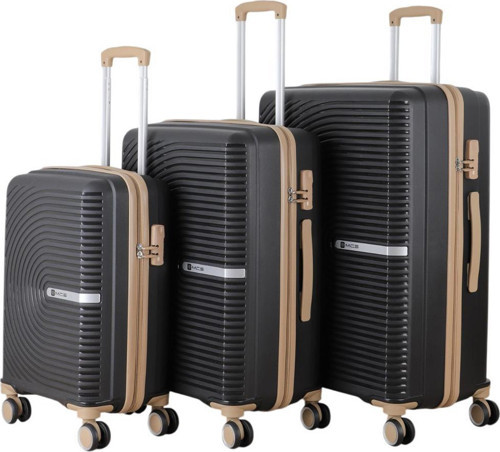 3lü Set Kırılmaz Silikon Seyahat Valizi Bavulu V374 Siyah/Şampanya