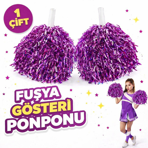 1 Çift ( 2 Adet ) Fuşya Renk 23 Nisan 19 Mayıs 29 Ekim Okul Gösteri Ponponları