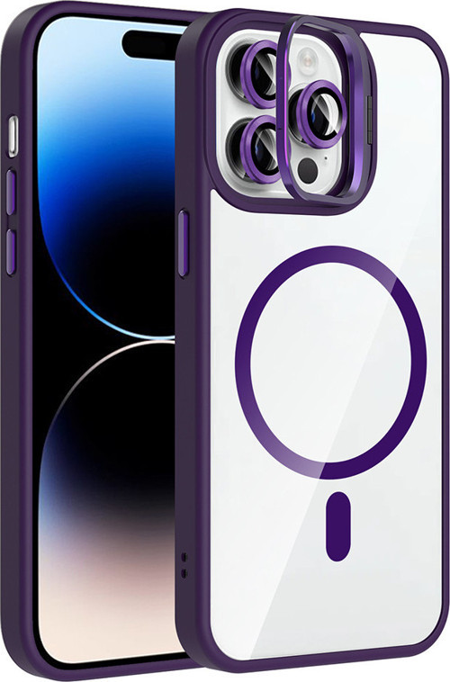 iPhone 14 Pro Max Kılıf Magsafe Standlı ve Kamera Lens Koruma Hediyeli Etro Kapak