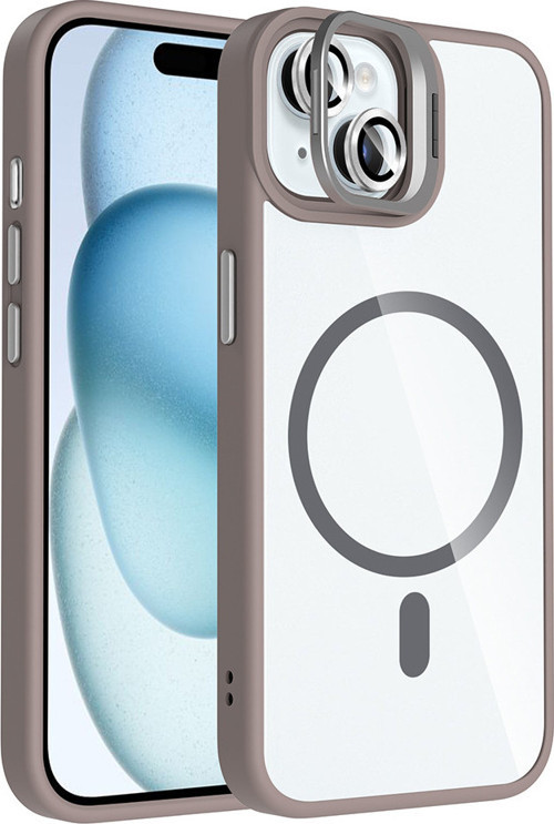 iPhone 15 Kılıf Magsafe Standlı ve Kamera Lens Koruma Hediyeli Etro Kapak