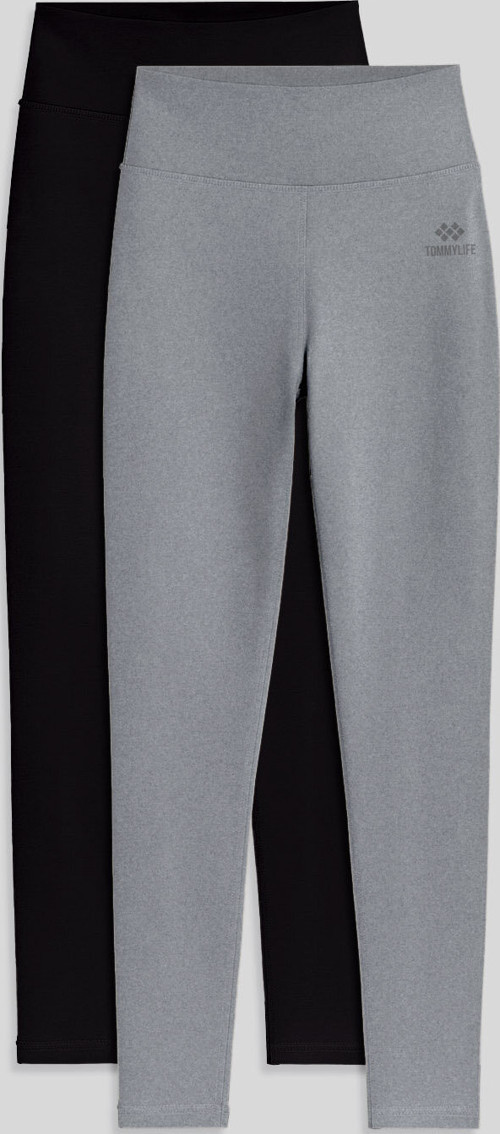 Slim Fit 2li Paket Siyah-Gri Melanj Kadın Kapri Tayt - 94011