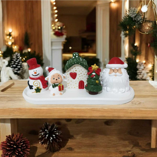 Noel Köyü Tealight Dekor – Kardan Adam, Noel Baba, Ev, Kuzu Ve Çam Figürlü El Yapımı Taş Tozu Set