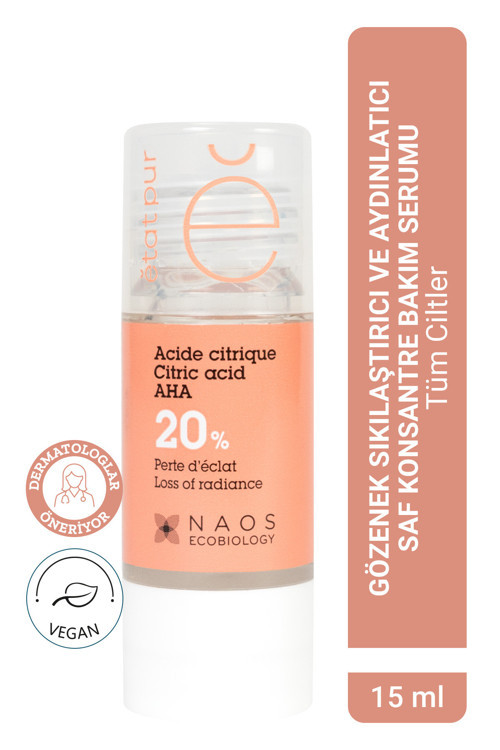 Pure Active Sitrik Asit 20% AHA Gözenek Sıkılaştırıcı ve Aydınlatıcı Konsantre Bakım Serumu 15ML