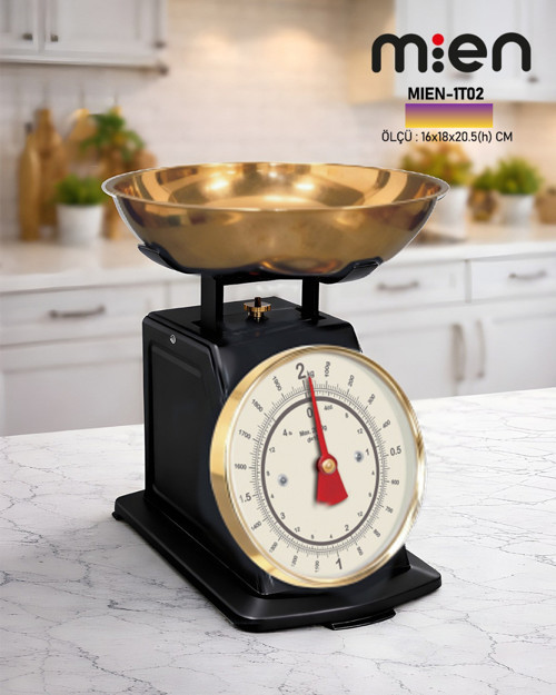 MİEN Mekanik Mutfak Terazisi 2 Kg – Paslanmaz Çelik Hazneli, Analog Klasik Terazi