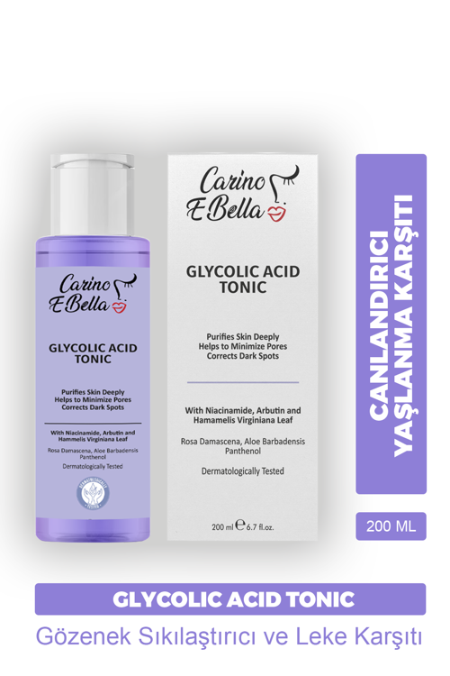 Canlandırıcı Ve Gözenek Sıkılaştırıcı Leke Karşıtı Tüm Cilt Tipleri AHA Glikolik Asit Tonik 200 Ml
