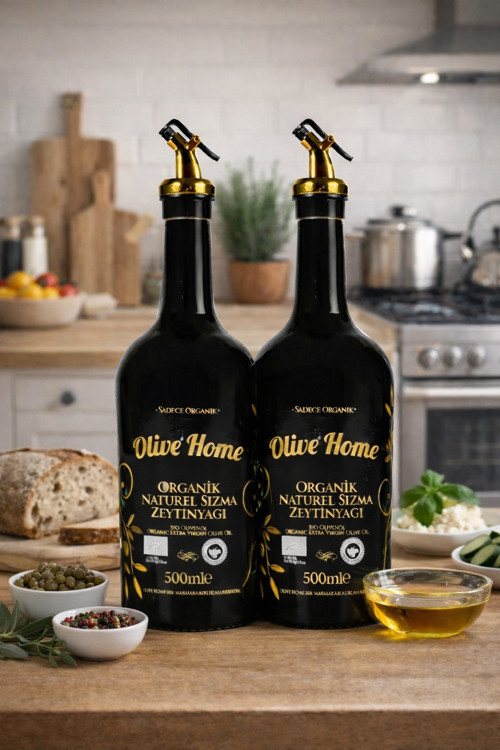 Olive Home Amber Yağdanlık Cam Şişe 2 x 500Ml Zeytinyağı Sıvıyağ Şişesi Yağlık 2'li Set