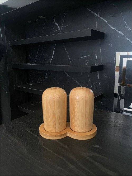 Bambu 2'li Tuzluk Biberlik Baharatlık Doğal Suya Dayanıklı