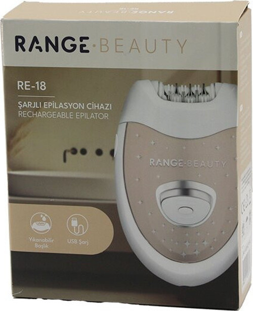 RANGE BEAUTY RE-18 EPİLASYON CİHAZI EPİLATÖR USB ŞARJLI=50DK 2 KADEME HIZ YIKANABİLİR BAŞLIK=18 ÇİFT