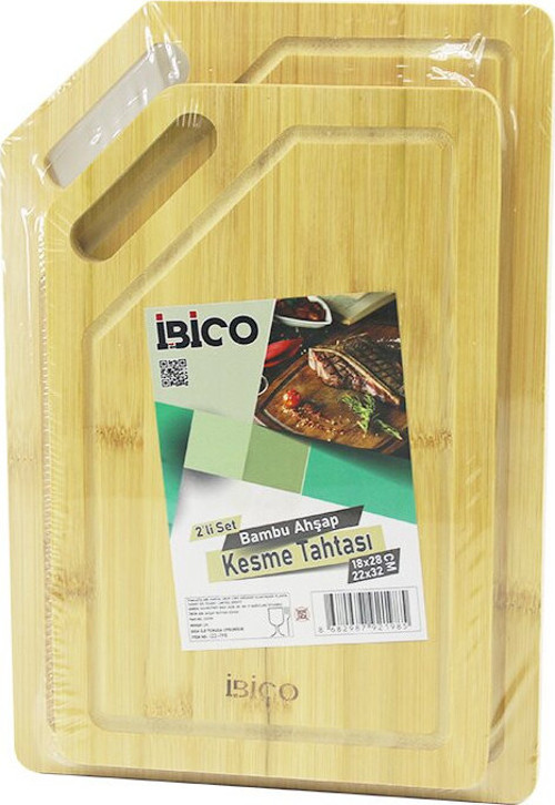 2PCS SETKIRIK KENARLI - OVAL DELİKLİ AHŞAP BAMBU KESİM PANOSU - KESME TAHTASI 18X28X1CM--22X32X1CM (