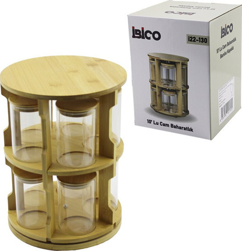 10 PCS YUVARLAK - DÖNER STANDLI CAM - BAMBU KAPAK TUZLUK - BAHARATLIK BAMBU STAND (Timya/Go1395) 19