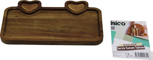 AKASYA DİKDÖRTGEN 3 BÖLMELİ=2İN1 KALP BÖLME+1 AHŞAP SERVİS SUNUM TEPSİ - TAHTASI 25 X 14 X 1.4CM