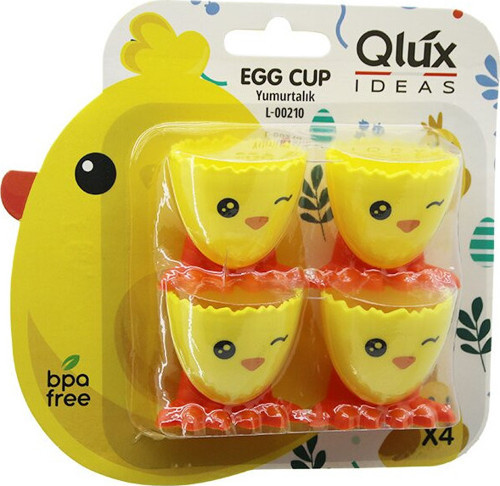 EGG CUP 4PCS YUMURTALIK EMOJİ DESEN - RENKLİ PLASTİK CİVCİV AYAKLI - 1/2 KIRIK YUMURTA KABUK MODEL (