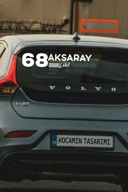 Aksaray 68 Eskil Plaka Numaralı Beyaz Sticker İlçe ve Şehir Yazılı Araç Sticker 40cm