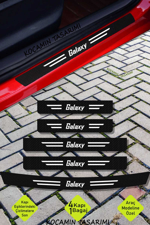 Ford Galaxy Araç Kapı ve Bagaj Eşiği Koruyucu Set Karbon Folyo Çizilme Engelleyici Galaxy Yazılı