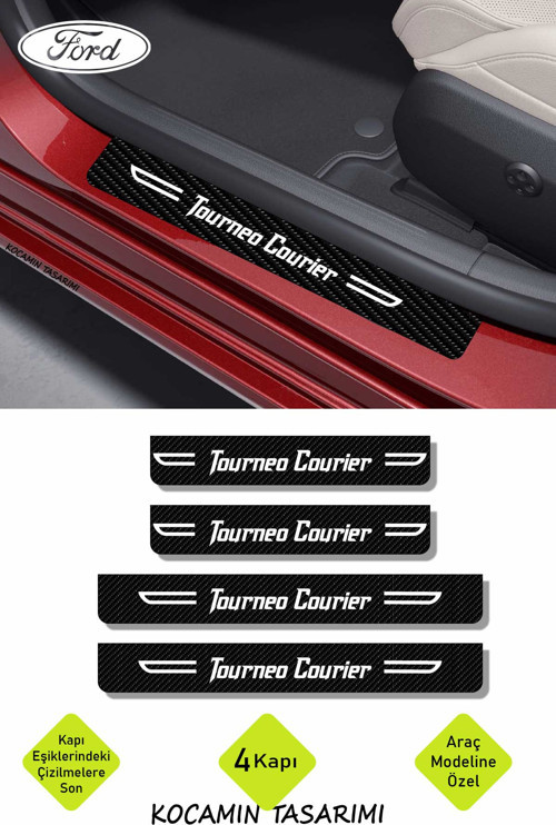 Ford Tourneo Courier Kapı Koruyucu Karbon Kapı Eşiği Siyah Üzeri Beyaz Yazılı Dekoratif Set Ford Tourneo Courier