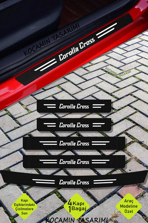 Toyota Corolla Cross Karbon Kapı Eşiği ve Bagaj Koruyucu Set Çizilmeye Dayanıklı Sticker Folyo Corolla Cross Yazılı