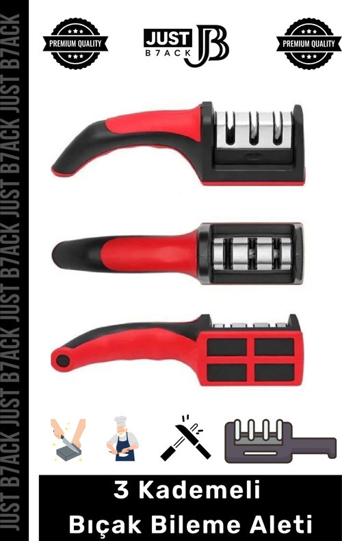 #BııçakBileme 3 Kademeli Paslanmaz Çelik Ergonomik Saplı Keskinleştirici Makas Bıçak Bileme Aleti