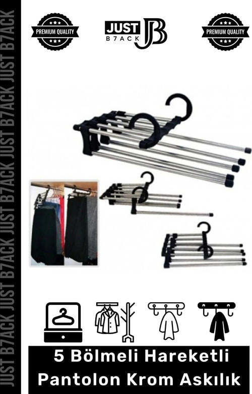 #PantolonAskısı 5 Bölmeli Dolap Organizer Pantolon Gardrop Dayanıklı Krom Çubuklu Hareketli Askılık