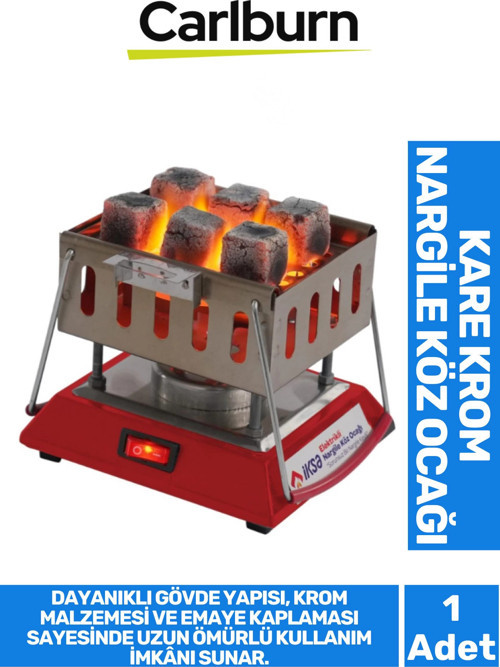 Premium Seri Açma Kapama Düğmeli Dayanıklı Emaye Kaplama Kare Krom Elektrikli Nargile Köz Ocağı