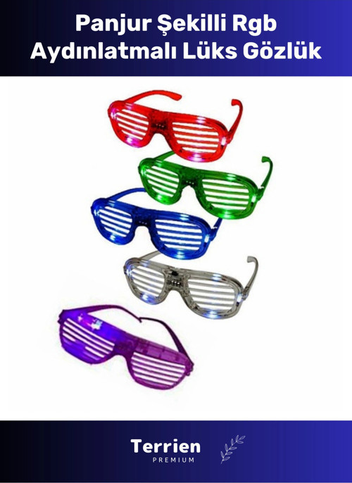 Limited Edition Metalize Panjur Şekilli Kaliteli Esnek Parlak Camsız Şık Parti Gözlüğü 6 Renk 15x6