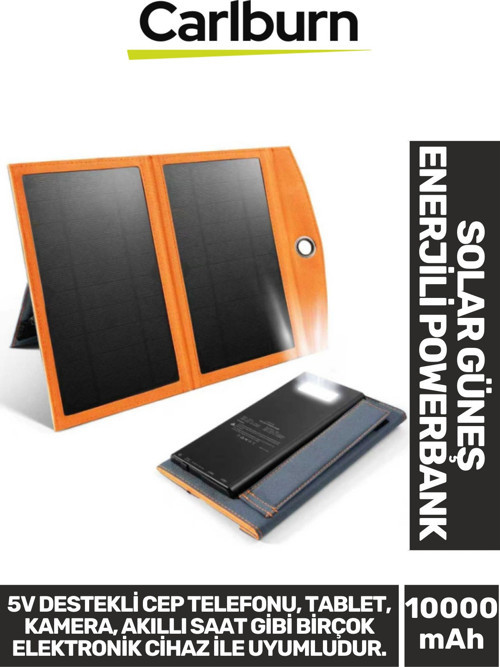 Premium Type-C USB Portlu Led Işık Göstergeli Solar Güneş Enerjili Powerbank 10000 mAh