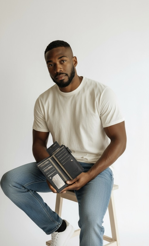 İşçilik Lüks Hakiki Deri Fermuarlı Gözlü Portföy Cüzdanı Uzun Deri Kartlık Lüks Erkek Cüzdan