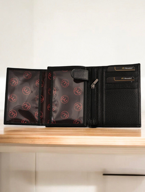 1.Sınıf Işçilik Lüks Hakiki Gerçek Deri Özel Astar Fermuar Gözlü Siyah Deri Lüks Dikey Erkek Cüzdan