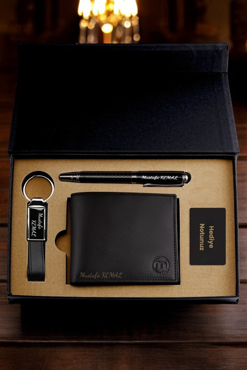 1.Sınıf Lüks Hakiki Gerçek Deri Cüzdan Kişiye Özel Hediye Isim Yazılı Deri Cüzdan Set