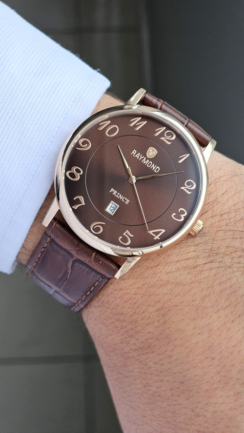 Rym-631820Mz2 Quartz Klasik Erkek Kol Saati - Çelik Kasa -Deri Kordon-2 Yıl Garanti Rose-Kahve