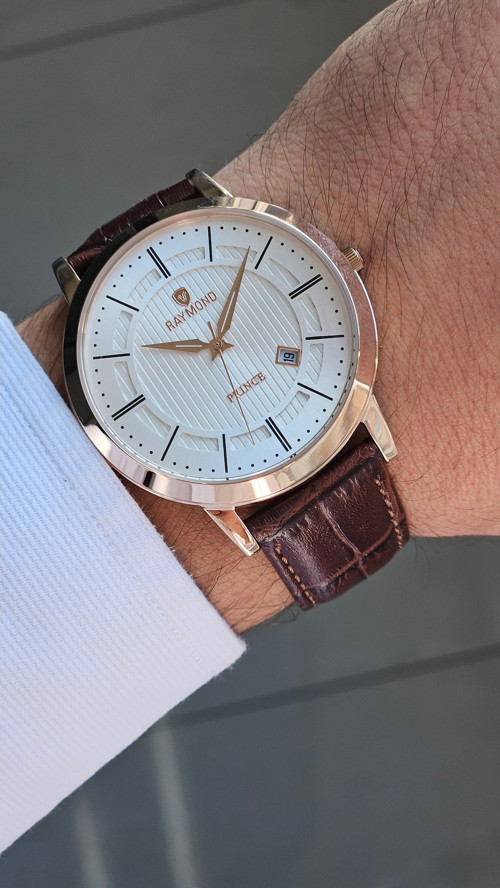 Rym-4735 Quartz Klasik Erkek Kol Saati - 2 Yıl Garanti Rose-Kahve-Beyaz