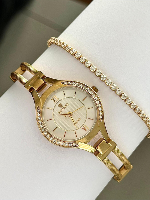 Rym-5034 Quartz Kadın Kol Saati - Su Geçirmez - Kasa Ve Kordon Çelik - 2 Yıl Garanti Gold-Beyaz