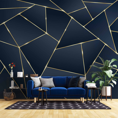 3 Boyutlu Lacivert Mozaik Desenli Duvar Kağıdı