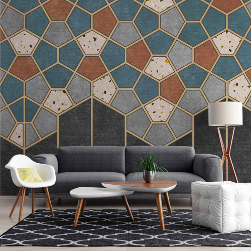 Mozaik Etnik Halı Deseni Duvar Kağıdı