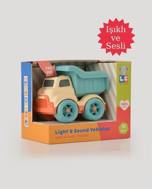 Let's Be Child Sesli ve Işıklı Minik Kamyon 31016 Bej - Turkuaz Kasalı, Çocuklar İçin Oyuncak Kamyon