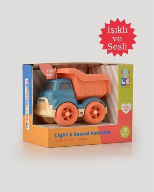 Let's Be Child Sesli ve Işıklı Minik Kamyon 31016 Lacivert - Turuncu Kasalı, Çocuklar İçin Oyuncak Kamyon