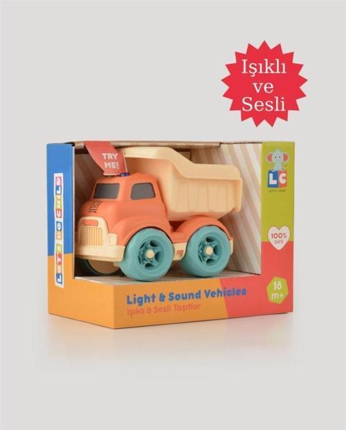 Let's Be Child Sesli ve Işıklı Minik Kamyon 31016 Turuncu - Bej Kasalı, Çocuklar İçin Oyuncak Kamyon