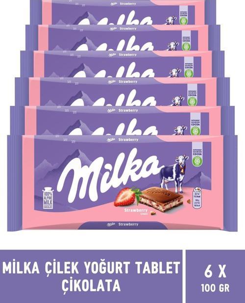 Çilekli Yoğurtlu Tablet Çikolata 100 gr 6 Adet