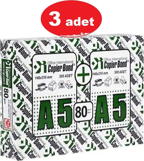 Copier Bond A5 Fotokopi Kağıdı 1000 Adet X 3 Adet (a4 Kağıttan Kesme Değil, Orijinal Fabrikasyon)