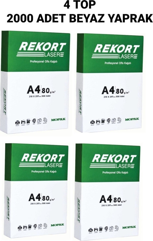 Rekort A4 Fotokopi Kağıdı 4 Top 2000 Adet Beyaz Yaprak