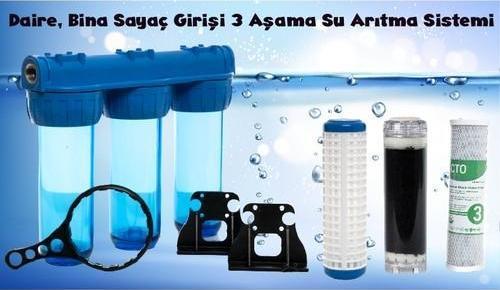 Daire Girişi 10 Inç Tortu, Kireç ve Klor Önleyici Üçlü Sayaç Filtresi