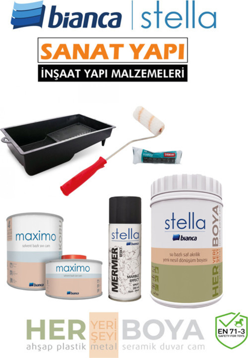 Set 1 Lt - Beyaz Boya + Siyah Mermer Effekt Sprey + Maximo Sıvı Cam Parlak