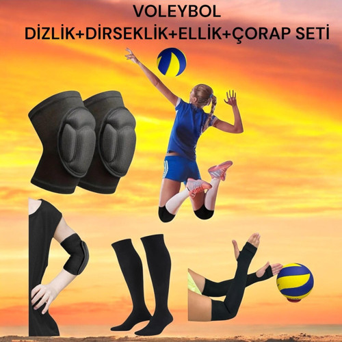 Yetişkin Voleybol Dizliği Voleybol Dirsekliği Elliği Çorabı Kapartma Sünger Destekli 4’lü Set