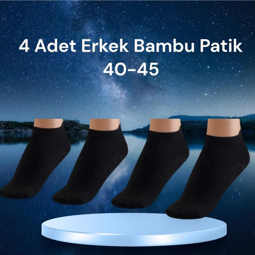 Erkek Patik Düz Siyah Çorap Dikişsiz 40-45 Likralı Esnek Çorap 4 Çift