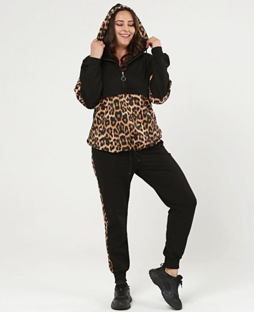 KADIN OVERSIZE LEOPAR DESENLİ EŞOFMAN TAKIMI