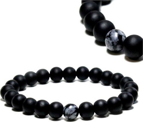 Unisex Siyah Mat Oniks Obsidyen Bileklik
