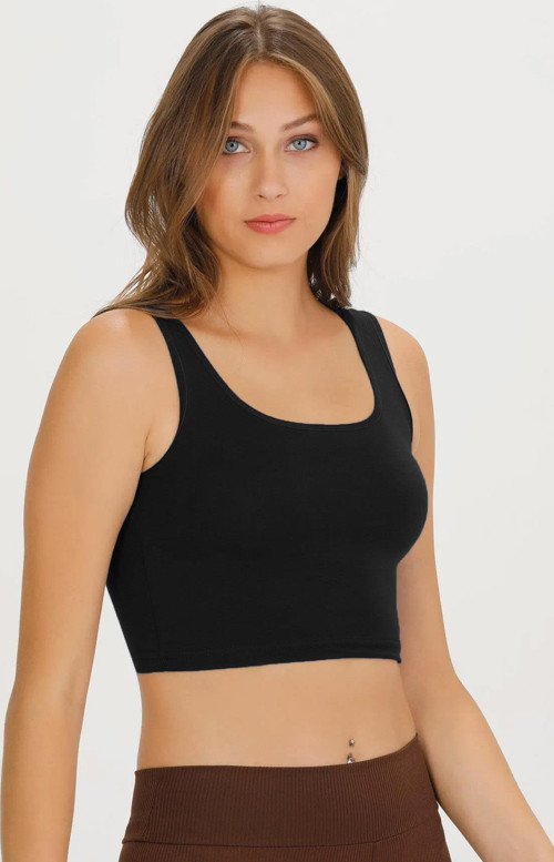 Kadın Kalın Askılı Crop Büstiyer - CROP130 SİYAH